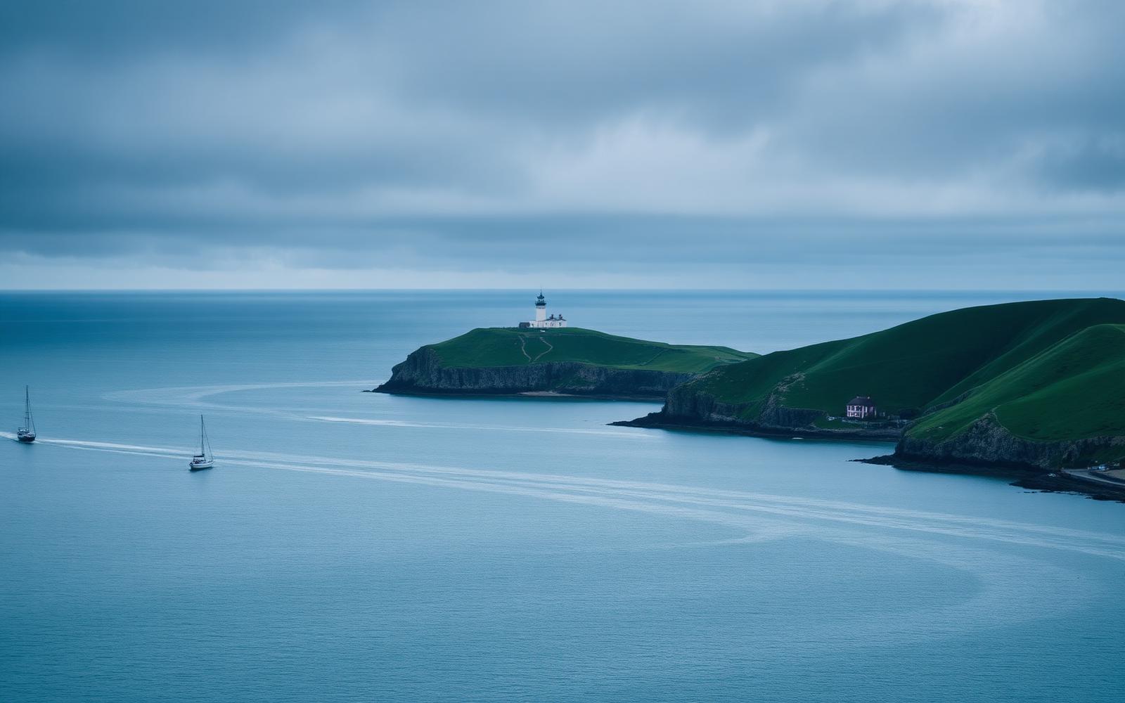 Swansea Bay sweeping around to the Mumbles headland with its white lighthouse in the distance